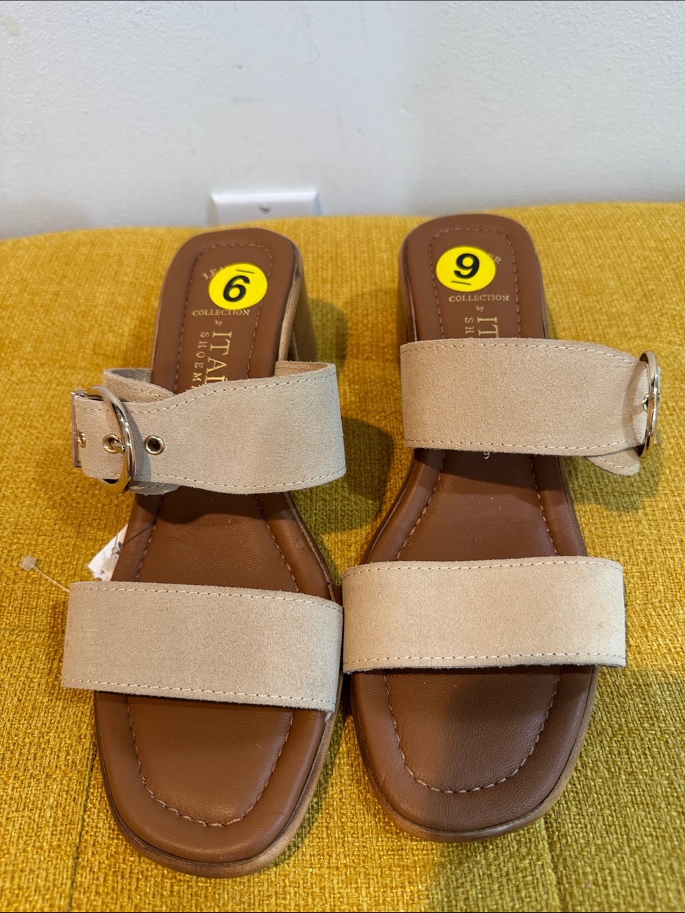 Neutral Beige Suede Double-Strap Slide Sandals - Italian Leather Collection🍀